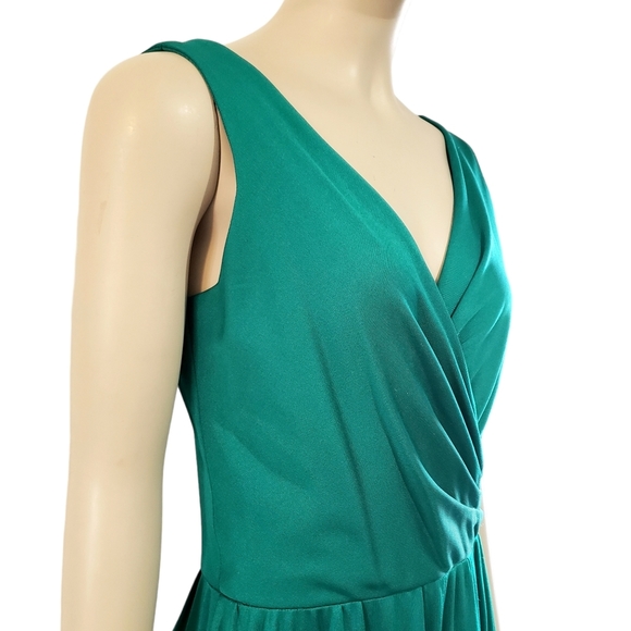 Lilli Diamond Emerald Sleeveless Maxi Dress Womens 4 V Neck Ruched Vintage Retro - Picture 4 of 8